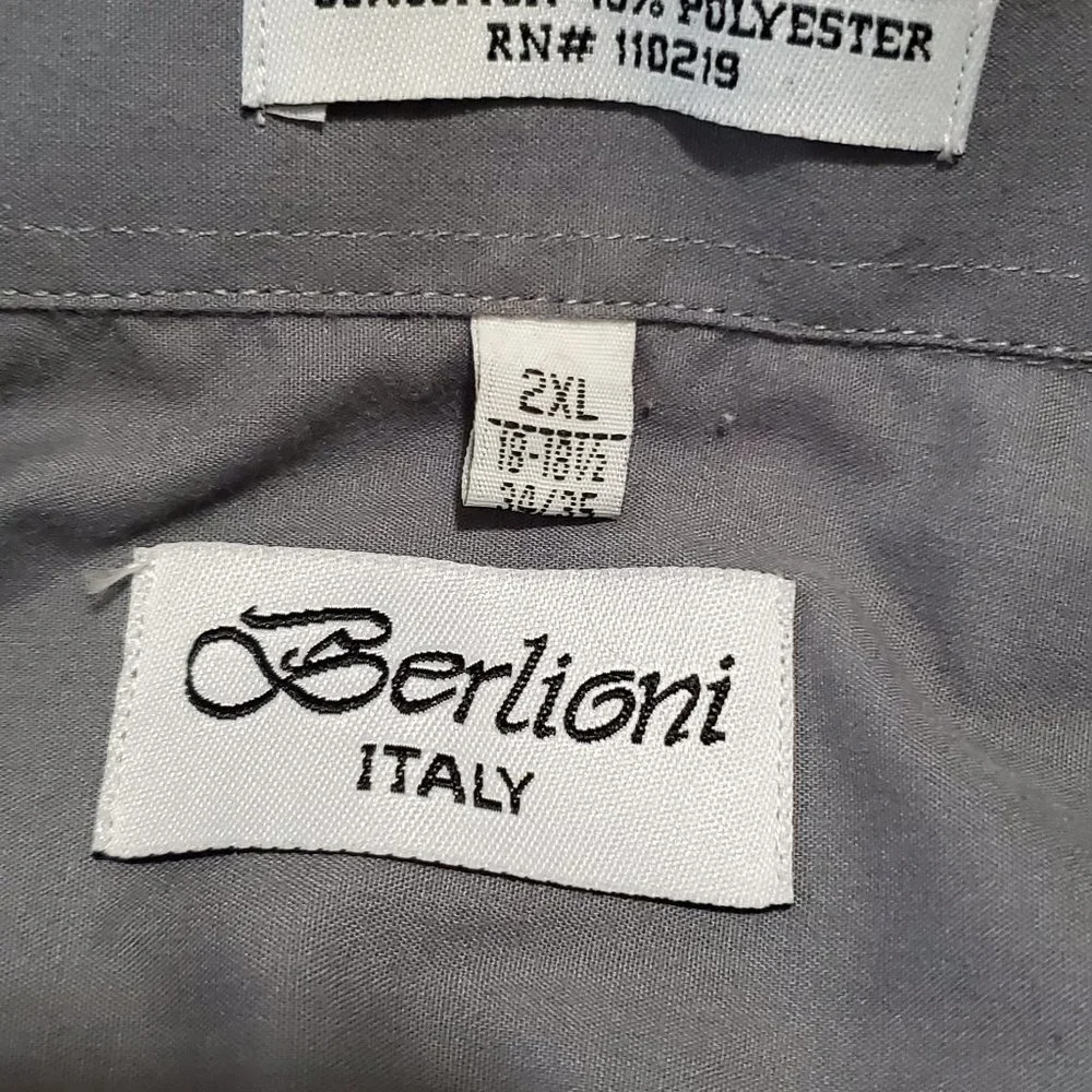 Berlioni Italy unisex dress shirt,gray,2XL,neck 18-18.5, great condition, cuffs. - Picture 3 of 3